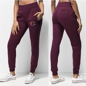 CHAMPION Reverse Weave Jogger Pant Embroidered Logo Dark Berry Sz Small Athletic